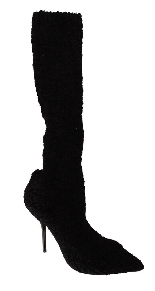 Dolce & Gabbana Black Stretch Socks Knee High Booties Shoes - Designed by Dolce & Gabbana Available to Buy at a Discounted Price on Moon Behind The Hill Online Designer Discount Store