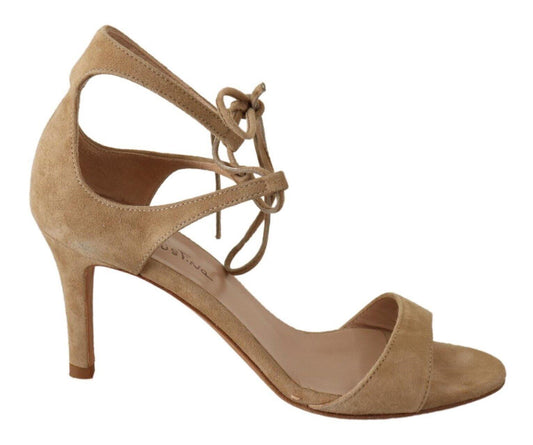 Maria Christina Beige Suede Leather Ankle Strap Pumps Shoes designed by Maria Christina available from Moon Behind The Hill 's Shoes > Womens range