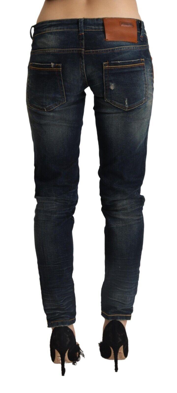 Blue Washed Cotton Low Waist Skinny Denim Women Jeans - Designed by Acht Available to Buy at a Discounted Price on Moon Behind The Hill Online Designer Discount Store