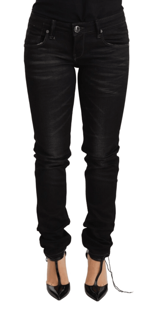 Black Washed Cotton Slim Fit Denim Low Waist Trouser Jeans - Designed by Acht Available to Buy at a Discounted Price on Moon Behind The Hill Online Designer Discount Store