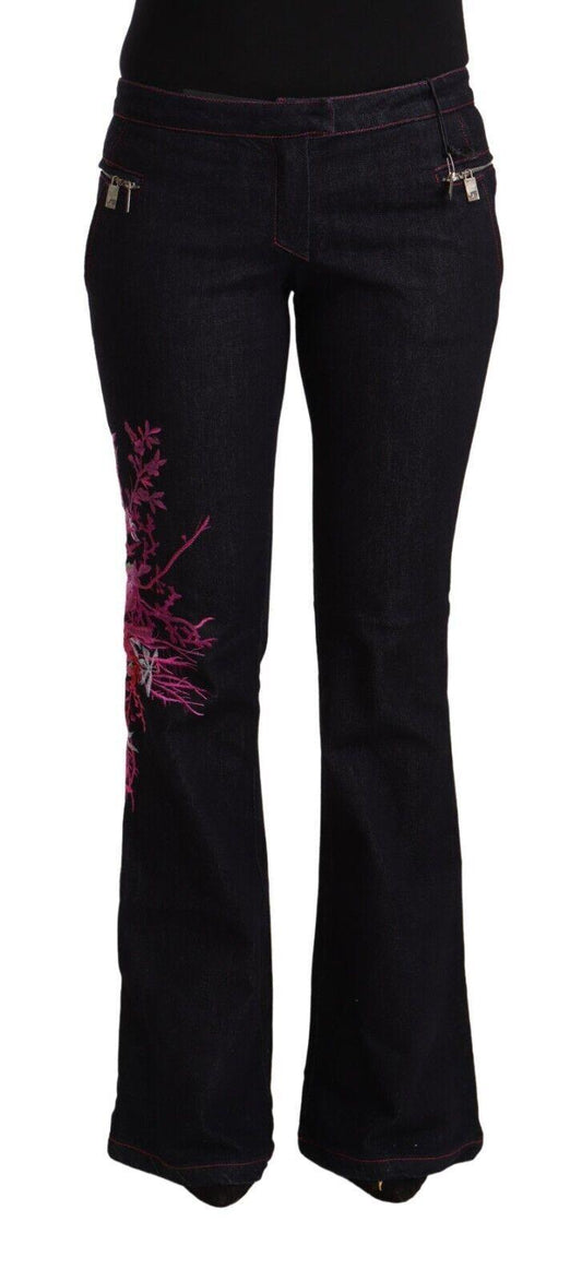 Exte Ladies' Black Cotton Stretch Mid Waist Cotton Flared Denim Jeans - Designed by Exte Available to Buy at a Discounted Price on Moon Behind The Hill Online Designer Discount Store