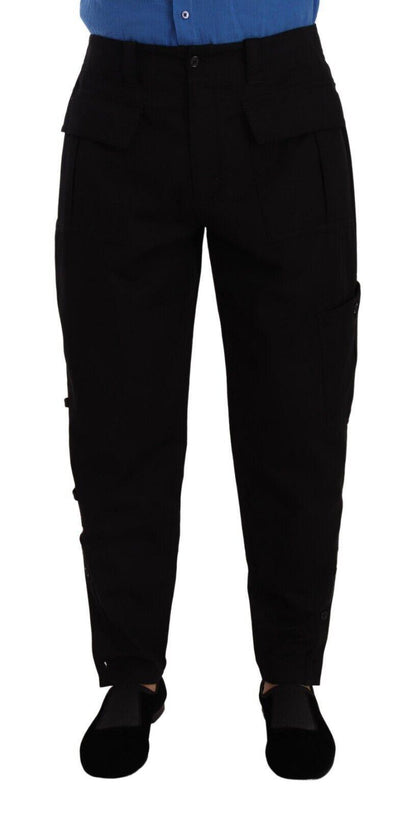 Black Cotton Stretch Tapered Cargo Pants - Designed by Dolce & Gabbana Available to Buy at a Discounted Price on Moon Behind The Hill Online Designer Discount Store