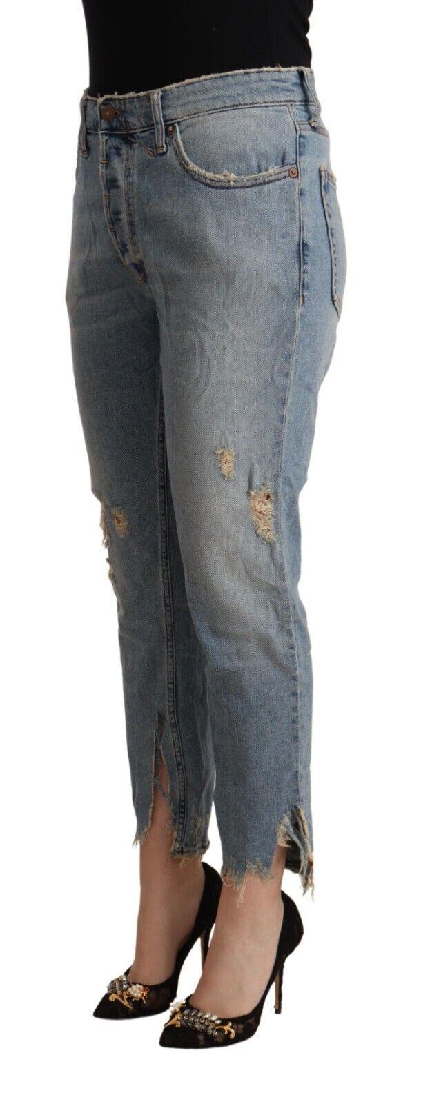 Cycle Women's Light Blue Distressed Mid Waist Cropped Denim Jeans - Designed by CYCLE Available to Buy at a Discounted Price on Moon Behind The Hill Online Designer Discount Store