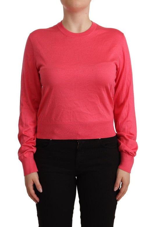 Pink Silk Crewneck Pullover Top Sweater designed by Dolce & Gabbana available from Moon Behind The Hill 's Clothing > Shirts & Tops > Womens range