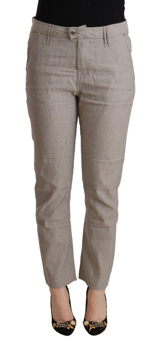 Cycle Women's Light Gray Linen Blend Mid Waist Tapered Pants - Designed by CYCLE Available to Buy at a Discounted Price on Moon Behind The Hill Online Designer Discount Store