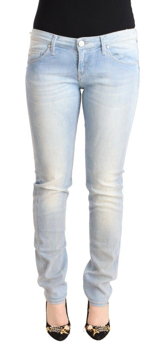 Light Blue Washed Cotton Low Waist Skinny Denim Jeans designed by Acht available from Moon Behind The Hill 's Clothing > Pants > Womens range