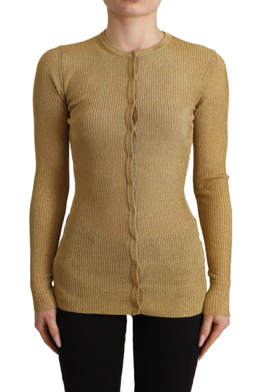Dolce & Gabbana Gold Viscose Blend Buttons Cardigan Sweater - Designed by Dolce & Gabbana Available to Buy at a Discounted Price on Moon Behind The Hill Online Designer Discount Store