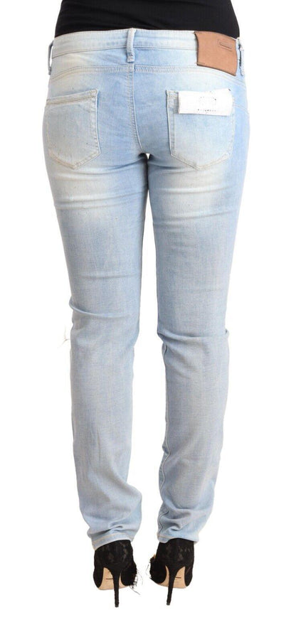 Light Blue Washed Cotton Low Waist Skinny Denim Jeans designed by Acht available from Moon Behind The Hill 's Clothing > Pants > Womens range