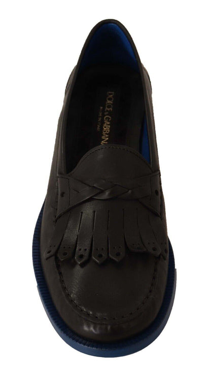 Black Leather Tassel Slip On Loafers Shoes - Designed by Dolce & Gabbana Available to Buy at a Discounted Price on Moon Behind The Hill Online Designer Discount Store
