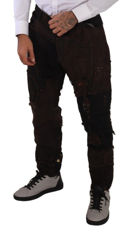 Brown Cotton Distressed Regular Denim Jeans - Designed by Dolce & Gabbana Available to Buy at a Discounted Price on Moon Behind The Hill Online Designer Discount Store
