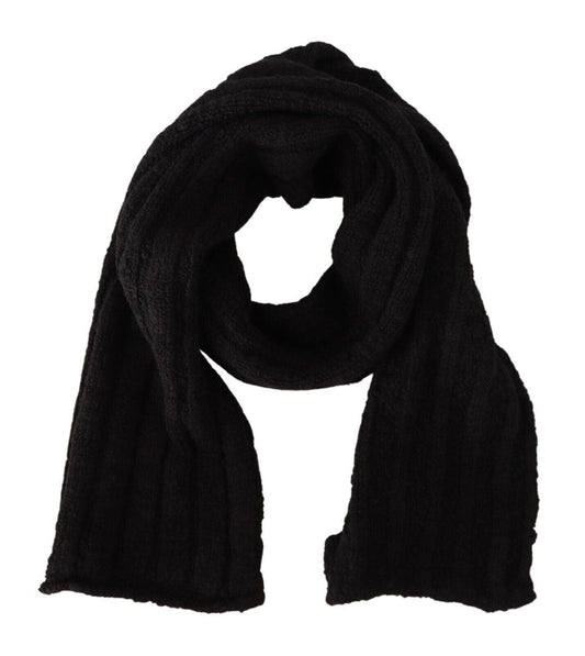 Black Virgin Wool Knitted Unisex Warmer Shawl Scarf - Designed by Dolce & Gabbana Available to Buy at a Discounted Price on Moon Behind The Hill Online Designer Discount Store