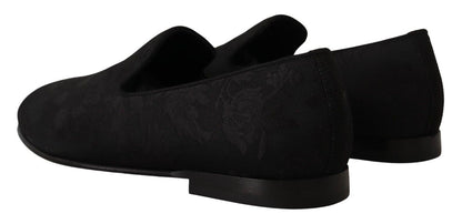 Black Jacquard Slippers Flats Loafers Shoes - Designed by Dolce & Gabbana Available to Buy at a Discounted Price on Moon Behind The Hill Online Designer Discount Store