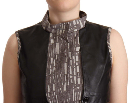 Brown Black Vest Leather Sleeveless Top Blouse - Designed by Comeforbreakfast Available to Buy at a Discounted Price on Moon Behind The Hill Online Designer Discount Store