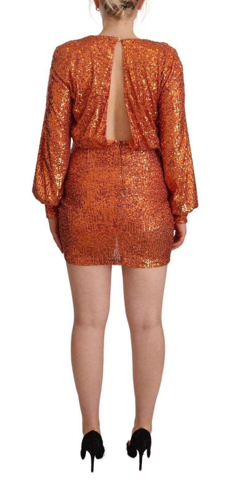 Aniye By Orange Sequined Long Sleeves Mini Sheath Wrap Dress - Designed by Aniye By Available to Buy at a Discounted Price on Moon Behind The Hill Online Designer Discount Store