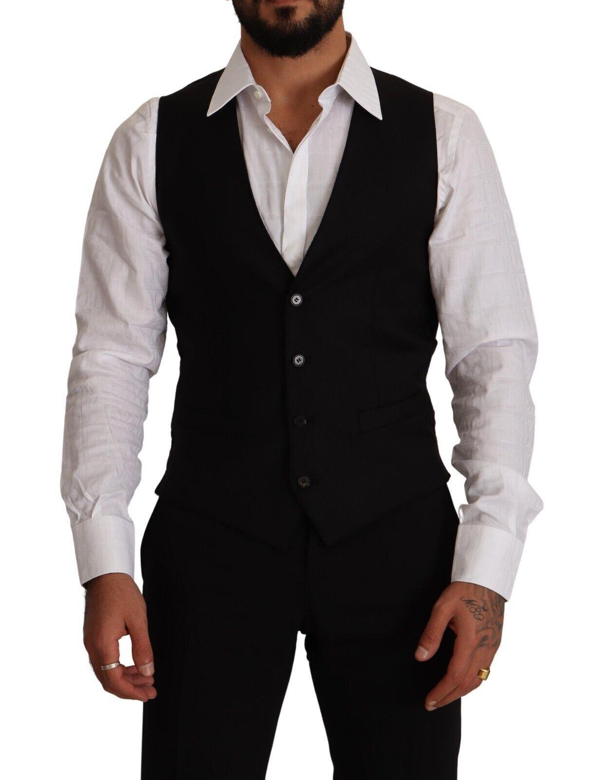 Black Wool Single Breasted Waistcoat Vest - Designed by Dolce & Gabbana Available to Buy at a Discounted Price on Moon Behind The Hill Online Designer Discount Store