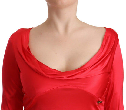 Red Viscose 3/4 Sleeves Deep Round Neck Sheath Dress designed by John Galliano available from Moon Behind The Hill 's Clothing > Dresses > Womens range