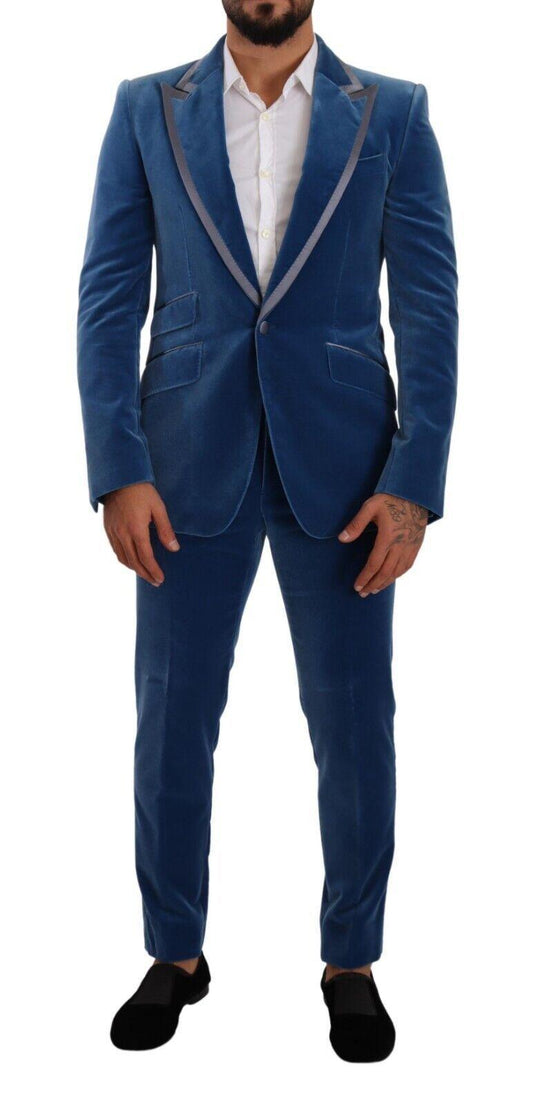 Dolce & Gabbana Men's Blue SICILIA Velvet Slim Fit 2 Piece Suit - Designed by Dolce & Gabbana Available to Buy at a Discounted Price on Moon Behind The Hill Online Designer Discount Store