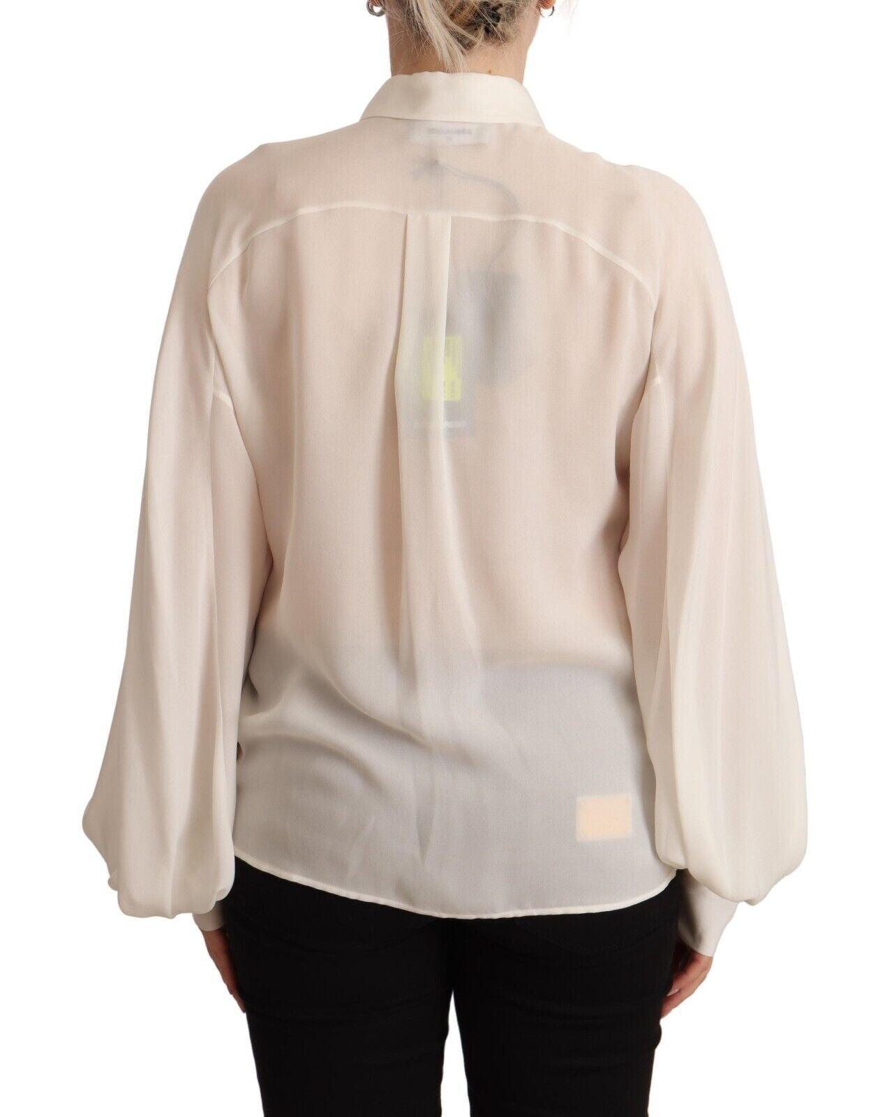 Dsquared² Off White Silk Long Sleeves Collared Blouse Top - Designed by Dsquared² Available to Buy at a Discounted Price on Moon Behind The Hill Online Designer Discount Store