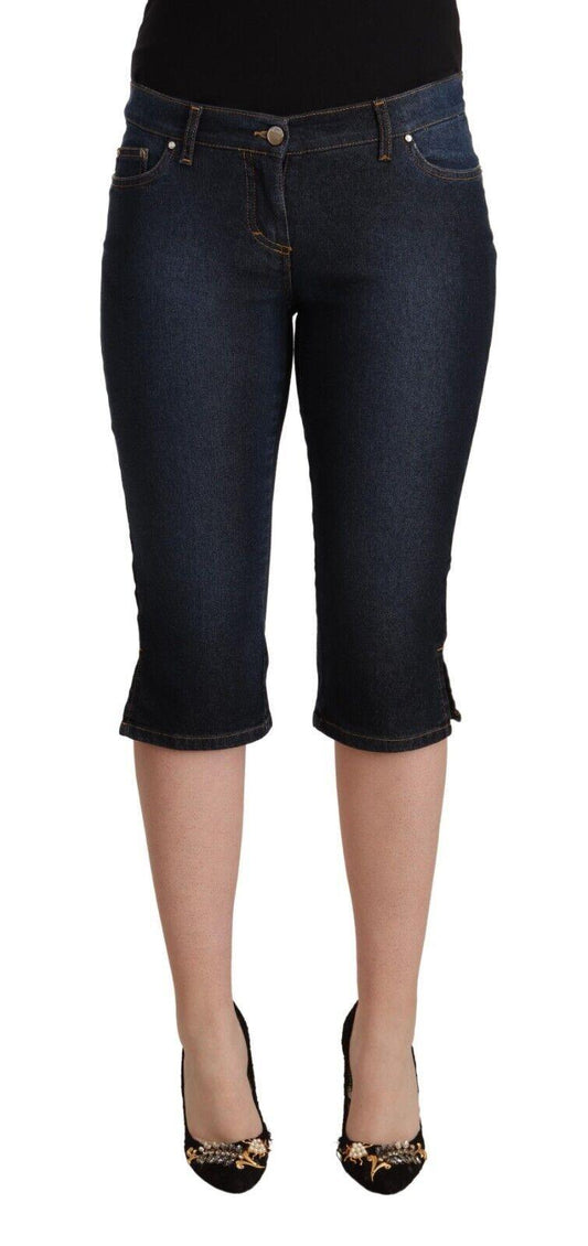 GF Ferre Ladies Blue Cotton Stretch Low Waist Slim Capri Denim Jeans - Designed by GF Ferre Available to Buy at a Discounted Price on Moon Behind The Hill Online Designer Discount Store