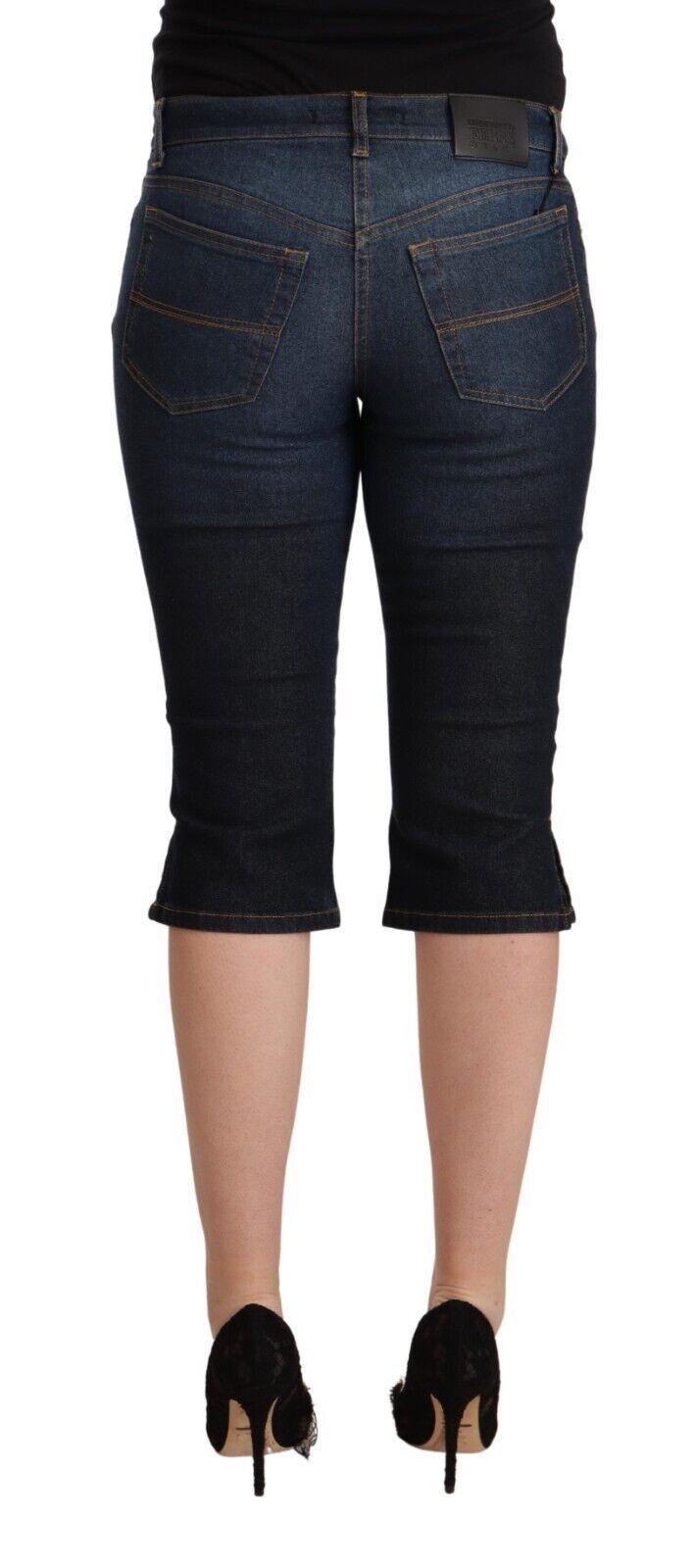 GF Ferre Ladies Blue Cotton Stretch Low Waist Slim Capri Denim Jeans - Designed by GF Ferre Available to Buy at a Discounted Price on Moon Behind The Hill Online Designer Discount Store