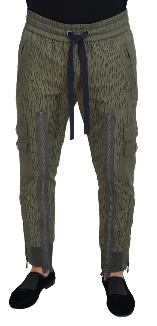 Dolce & Gabbana Green Striped Cargo Zipper Leg Men Trouser Pants - Designed by Dolce & Gabbana Available to Buy at a Discounted Price on Moon Behind The Hill Online Designer Discount Store
