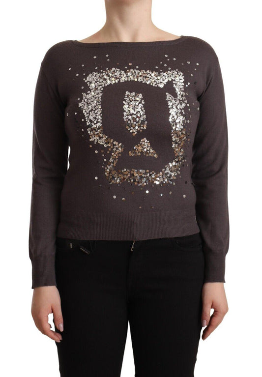 Brown Wool Sequined Long Sleeves Pullover Sweater - Designed by John Galliano Available to Buy at a Discounted Price on Moon Behind The Hill Online Designer Discount Store