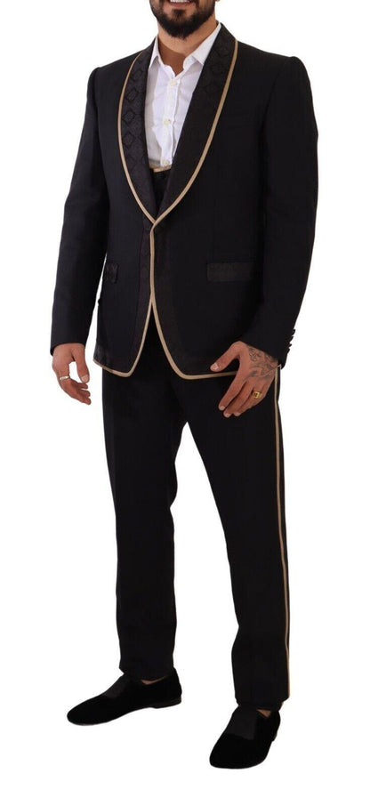 Dolce & Gabbana Men's Black SICILIA Single Breasted 3 Piece Suit - Designed by Dolce & Gabbana Available to Buy at a Discounted Price on Moon Behind The Hill Online Designer Discount Store