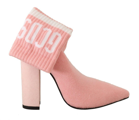 Pink Suede Logo Socks Block Heel Ankle Boots Shoes designed by GCDS available from Moon Behind The Hill 's Shoes > Womens range