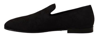 Black Jacquard Slippers Flats Loafers Shoes - Designed by Dolce & Gabbana Available to Buy at a Discounted Price on Moon Behind The Hill Online Designer Discount Store