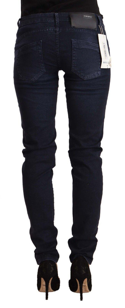 Acht Women's Blue Washed Cotton Low Waist Slim Fit Denim Jeans - Designed by Acht Available to Buy at a Discounted Price on Moon Behind The Hill Online Designer Discount Store