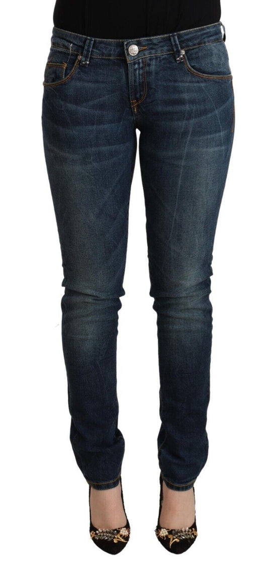 Blue Washed Cotton Slim Fit Denim Low Waist Jeans - Designed by Acht Available to Buy at a Discounted Price on Moon Behind The Hill Online Designer Discount Store