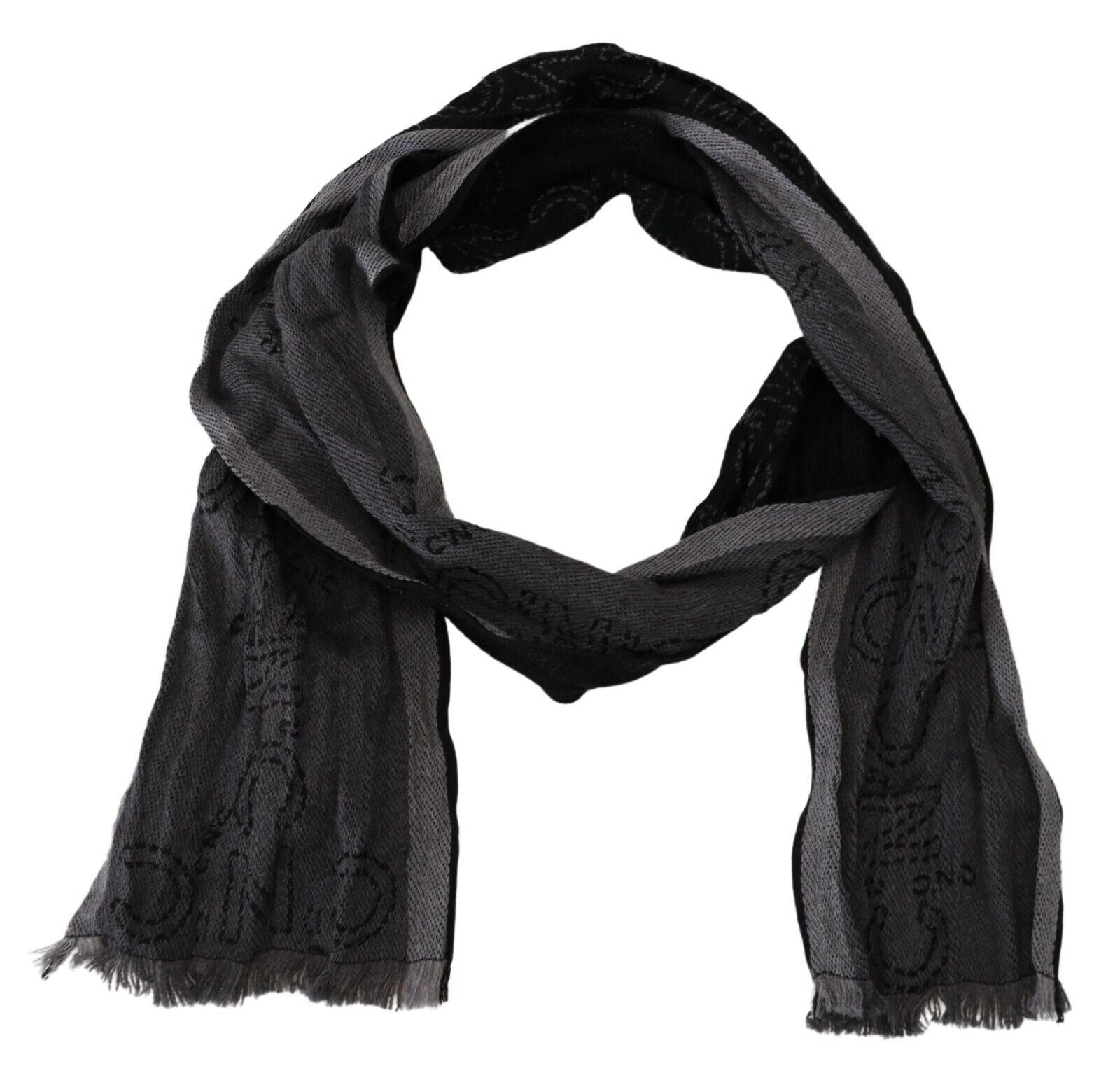 C'N'C Black Grey Logo Print Men Neck Wrap Shawl Scarf - Designed by Costume National Available to Buy at a Discounted Price on Moon Behind The Hill Online Designer Discount Store