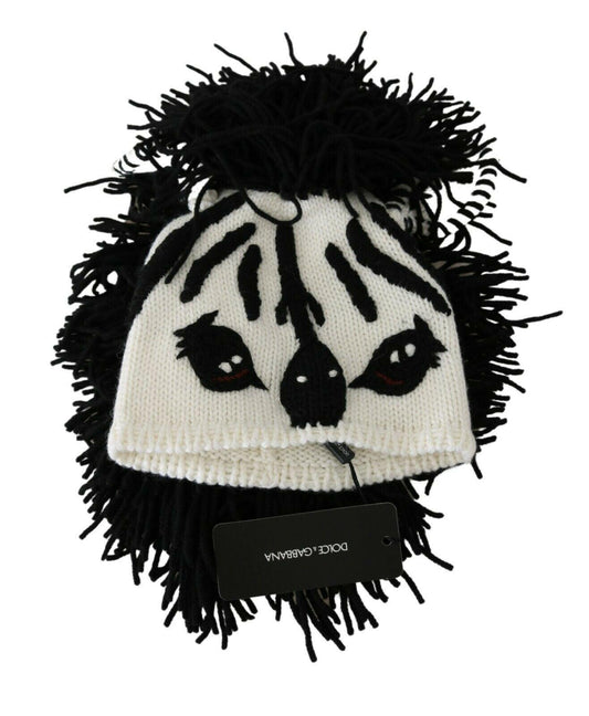 Black White Knitted Cashmere Animal Design Hat - Designed by Dolce & Gabbana Available to Buy at a Discounted Price on Moon Behind The Hill Online Designer Discount Store