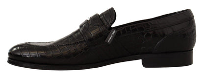 Black Crocodile Leather Slip On Moccasin Shoes - Designed by Dolce & Gabbana Available to Buy at a Discounted Price on Moon Behind The Hill Online Designer Discount Store