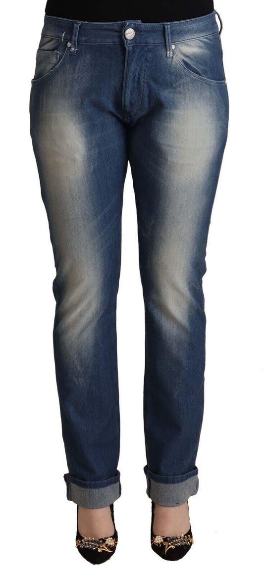 Blue Washed Mid Waist Folded Hem Skinny Jeans - Designed by Acht Available to Buy at a Discounted Price on Moon Behind The Hill Online Designer Discount Store