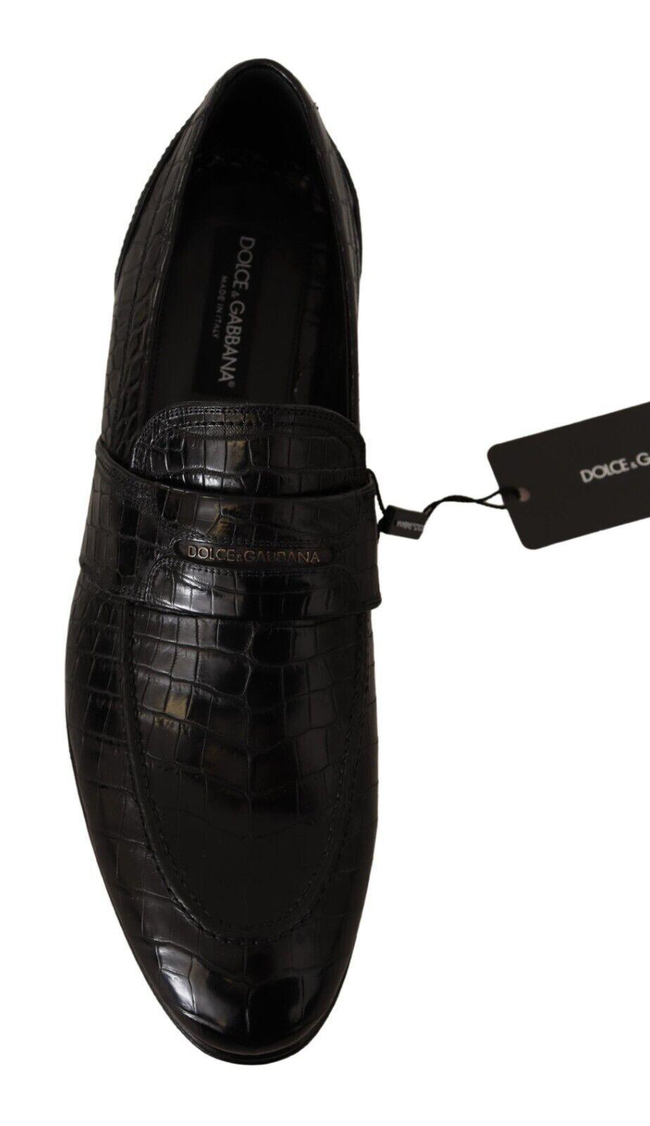 Black Crocodile Leather Slip On Moccasin Shoes - Designed by Dolce & Gabbana Available to Buy at a Discounted Price on Moon Behind The Hill Online Designer Discount Store