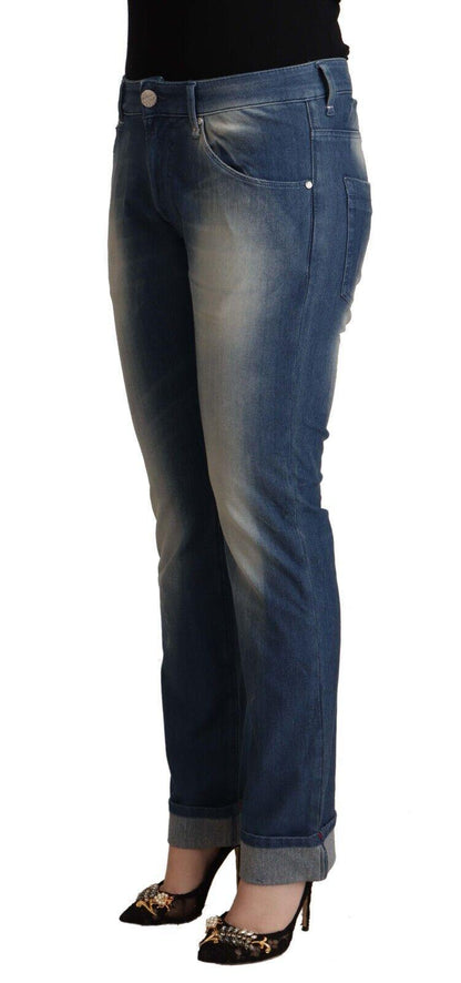 Blue Washed Mid Waist Folded Hem Skinny Jeans - Designed by Acht Available to Buy at a Discounted Price on Moon Behind The Hill Online Designer Discount Store