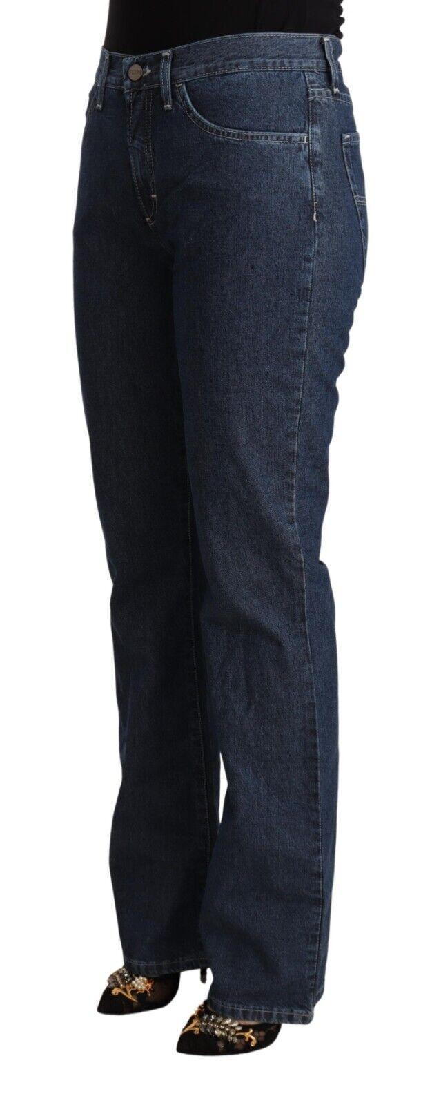 GF Ferre Ladies' Blue Cotton Mid Waist Flared Denim Jeans - Designed by GF Ferre Available to Buy at a Discounted Price on Moon Behind The Hill Online Designer Discount Store