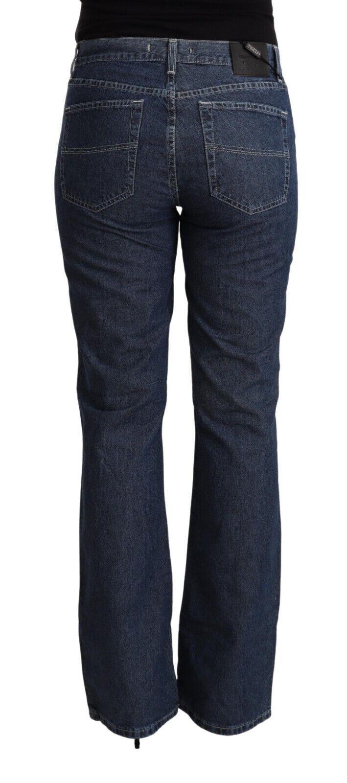 GF Ferre Ladies' Blue Cotton Mid Waist Flared Denim Jeans - Designed by GF Ferre Available to Buy at a Discounted Price on Moon Behind The Hill Online Designer Discount Store