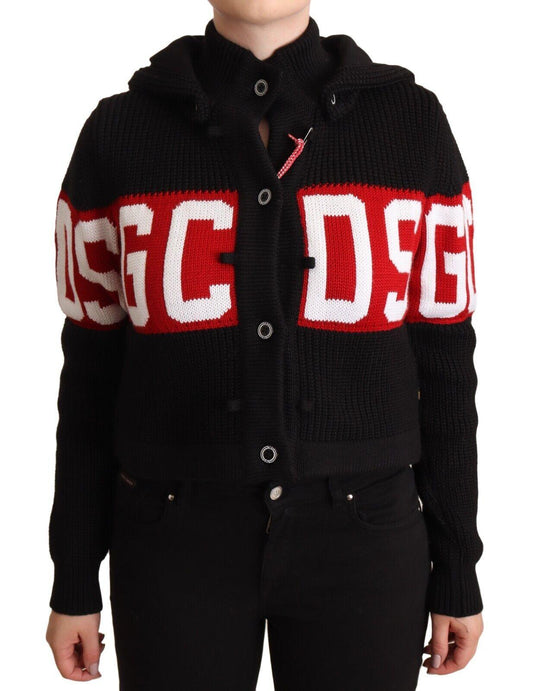 GCDS Black Cashmere Hooded Button Down Logo Cardigan Jacket - Designed by GCDS Available to Buy at a Discounted Price on Moon Behind The Hill Online Designer Discount Store
