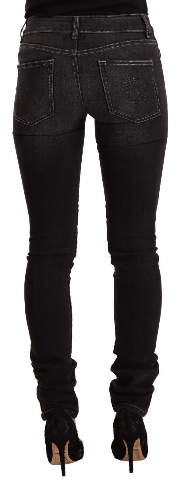 GF Ferre Black Washed Mid Waist Cotton Denim Skinny Jeans - Designed by GF Ferre Available to Buy at a Discounted Price on Moon Behind The Hill Online Designer Discount Store