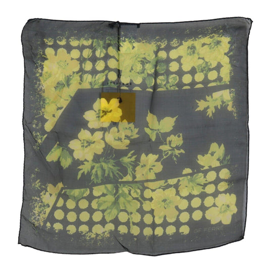 Black Yellow Floral Wrap Shawl Foulard Scarf - Designed by GF Ferre Available to Buy at a Discounted Price on Moon Behind The Hill Online Designer Discount Store