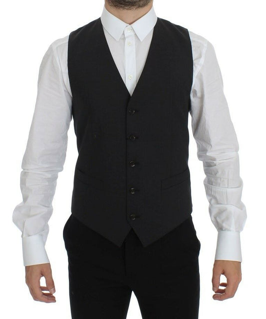 Gray Wool Stretch Dress Blazer Vest - Designed by Dolce & Gabbana Available to Buy at a Discounted Price on Moon Behind The Hill Online Designer Discount Store