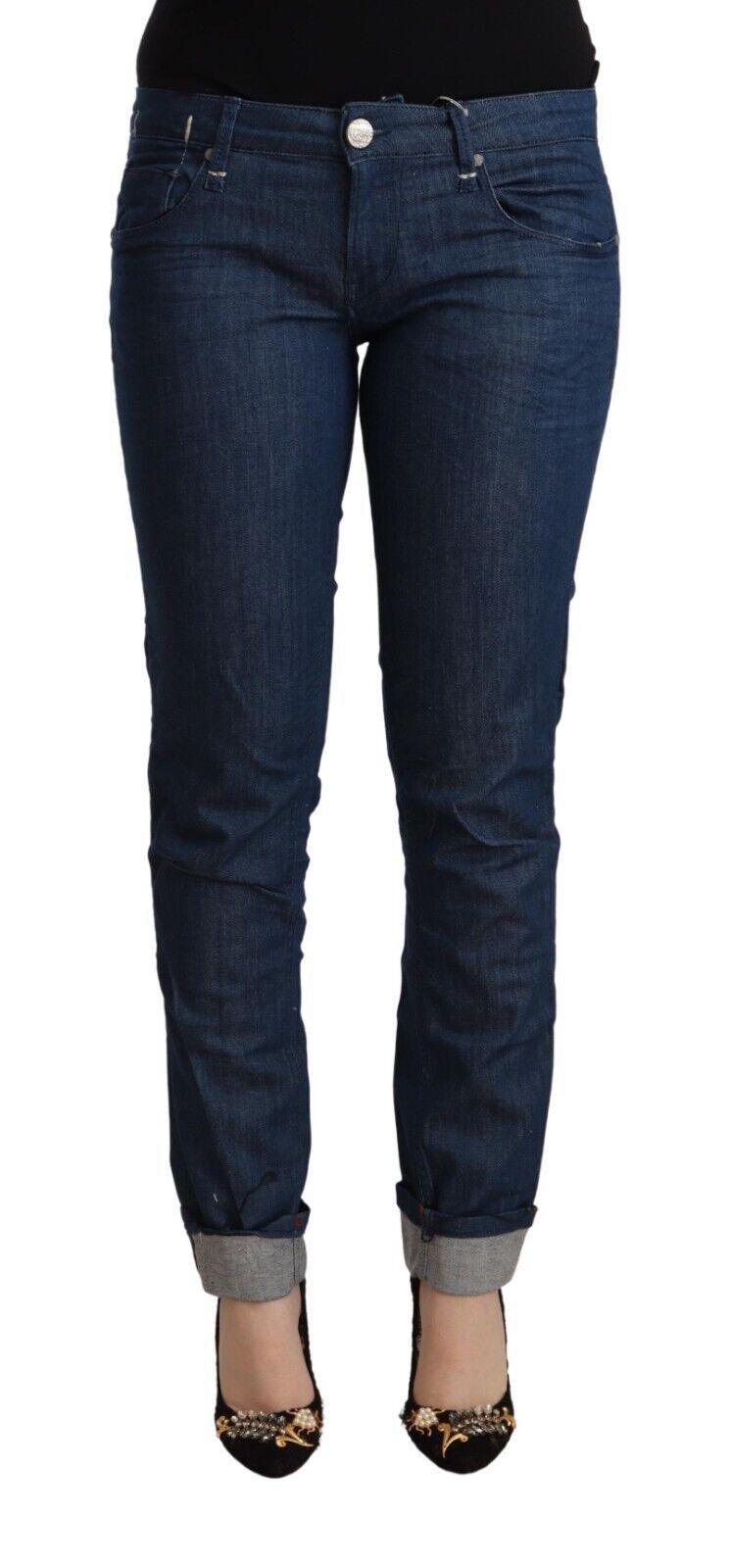 Blue Cotton Low Waist Skinny Denim Folded Hem Jeans - Designed by Acht Available to Buy at a Discounted Price on Moon Behind The Hill Online Designer Discount Store
