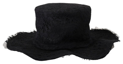 Dolce & Gabbana Women's Black Floral Lace Wide Brim Top Hat - Designed by Dolce & Gabbana Available to Buy at a Discounted Price on Moon Behind The Hill Online Designer Discount Store