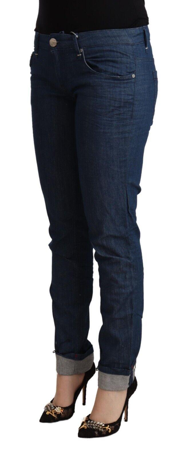 Blue Cotton Low Waist Skinny Denim Folded Hem Jeans - Designed by Acht Available to Buy at a Discounted Price on Moon Behind The Hill Online Designer Discount Store