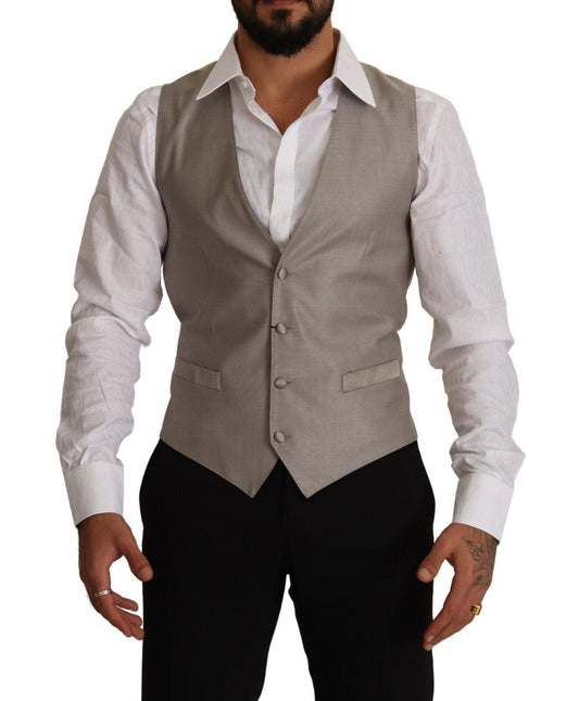 Beige Wool Single Breasted Waistcoat Vest - Designed by Dolce & Gabbana Available to Buy at a Discounted Price on Moon Behind The Hill Online Designer Discount Store