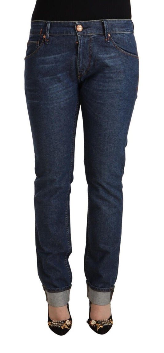 Dark Blue Cotton Slim Fit Folded Hem Denim Jeans - Designed by Acht Available to Buy at a Discounted Price on Moon Behind The Hill Online Designer Discount Store