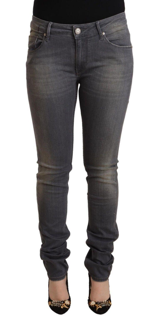 Dark Grey Washed Cotton Denim Skinny Jeans - Designed by Acht Available to Buy at a Discounted Price on Moon Behind The Hill Online Designer Discount Store