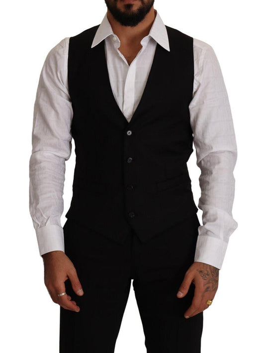 Black Wool Single Breasted Waistcoat Vest - Designed by Dolce & Gabbana Available to Buy at a Discounted Price on Moon Behind The Hill Online Designer Discount Store